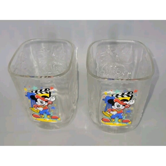 Vtg Set 2 Walt Disney World Drinking Glasses 2000 McDonalds Mickey Mouse Y2K Cup - Picture 2 of 8